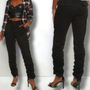 Free People Black Ruched Ankle Pants